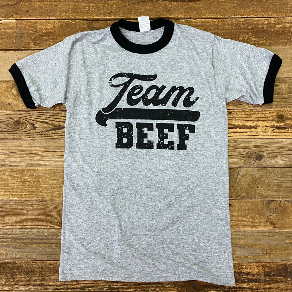 Team Beef Ringer Tee - Heather Grey/Black - This Farm Wife