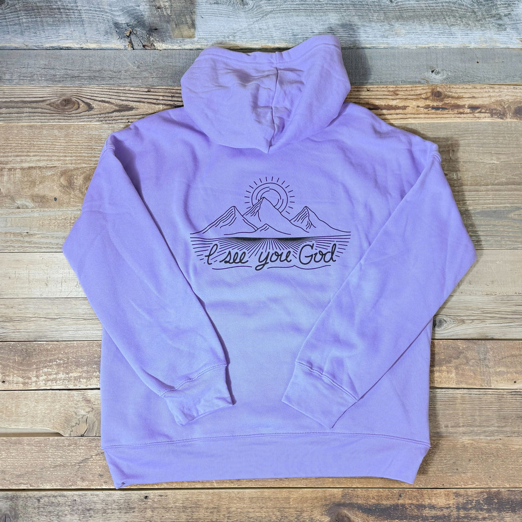 I See You God Mountainscape Hoodie - Dark Lavender