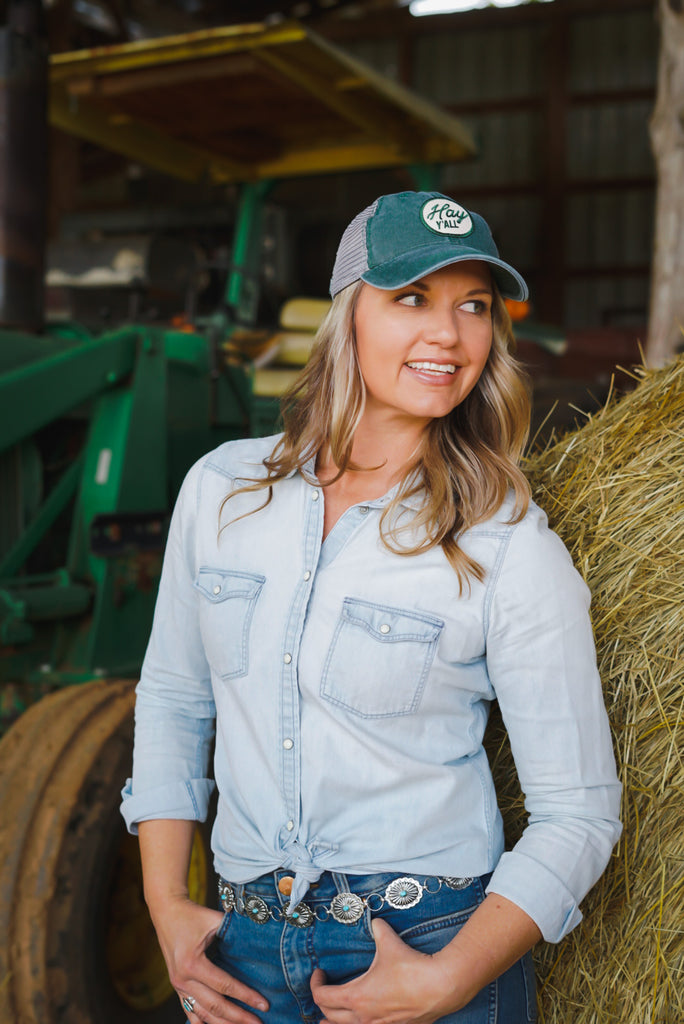 Unstructured Hay Y'all Trucker Hat - Green - This Farm Wife