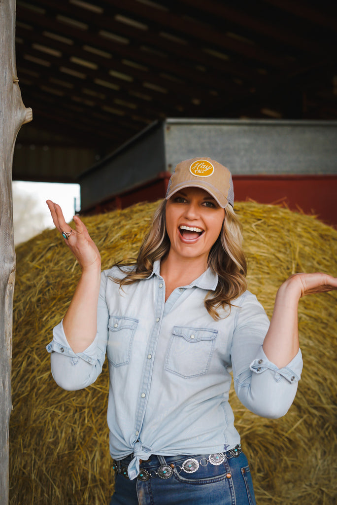 Unstructured Hay Y'all Trucker Hat - Khaki - This Farm Wife