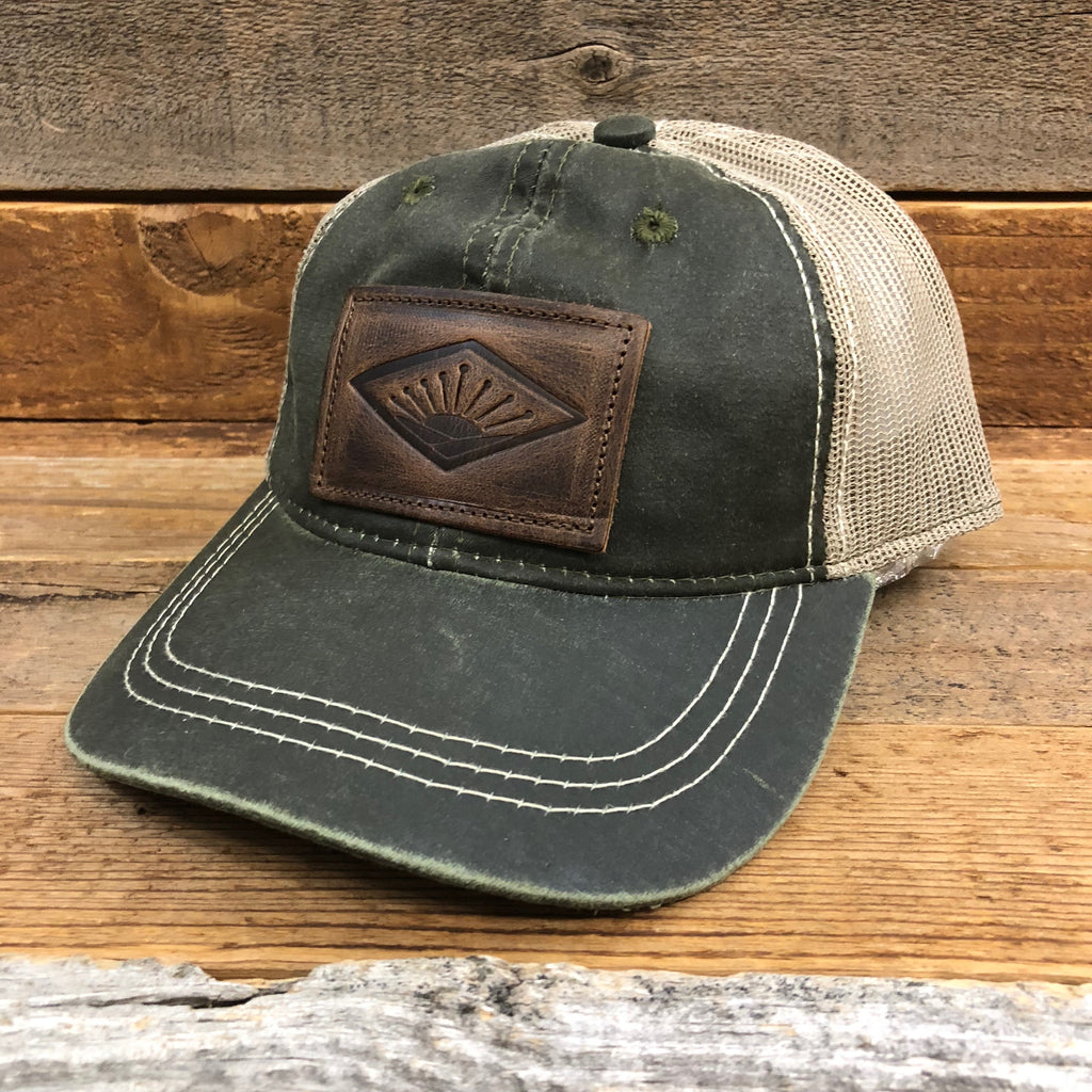 Weathered Sunrise Leather Patch Hat - Olive/Khaki - This Farm Wife