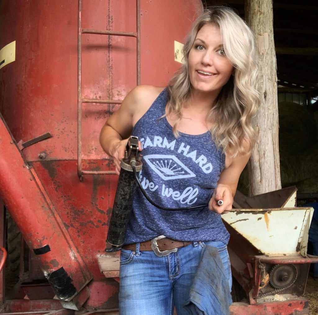 Women’s Farm Hard Sunrise Jersey Tank - Navy Heather - This Farm Wife