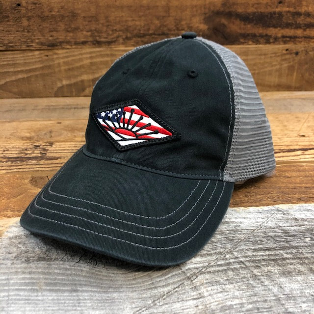 Unstructured American Sunrise Patch Hat - Black/Grey - This Farm Wife