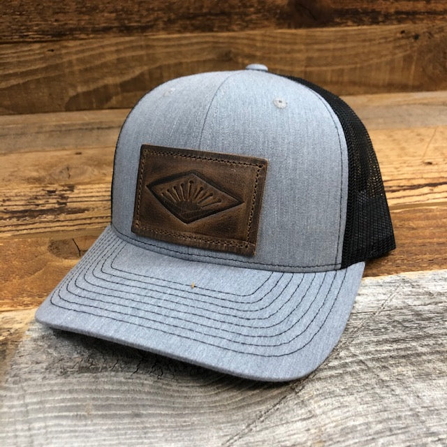 Sunrise Leather Patch Trucker Hat - Heather Grey/Black - This Farm Wife