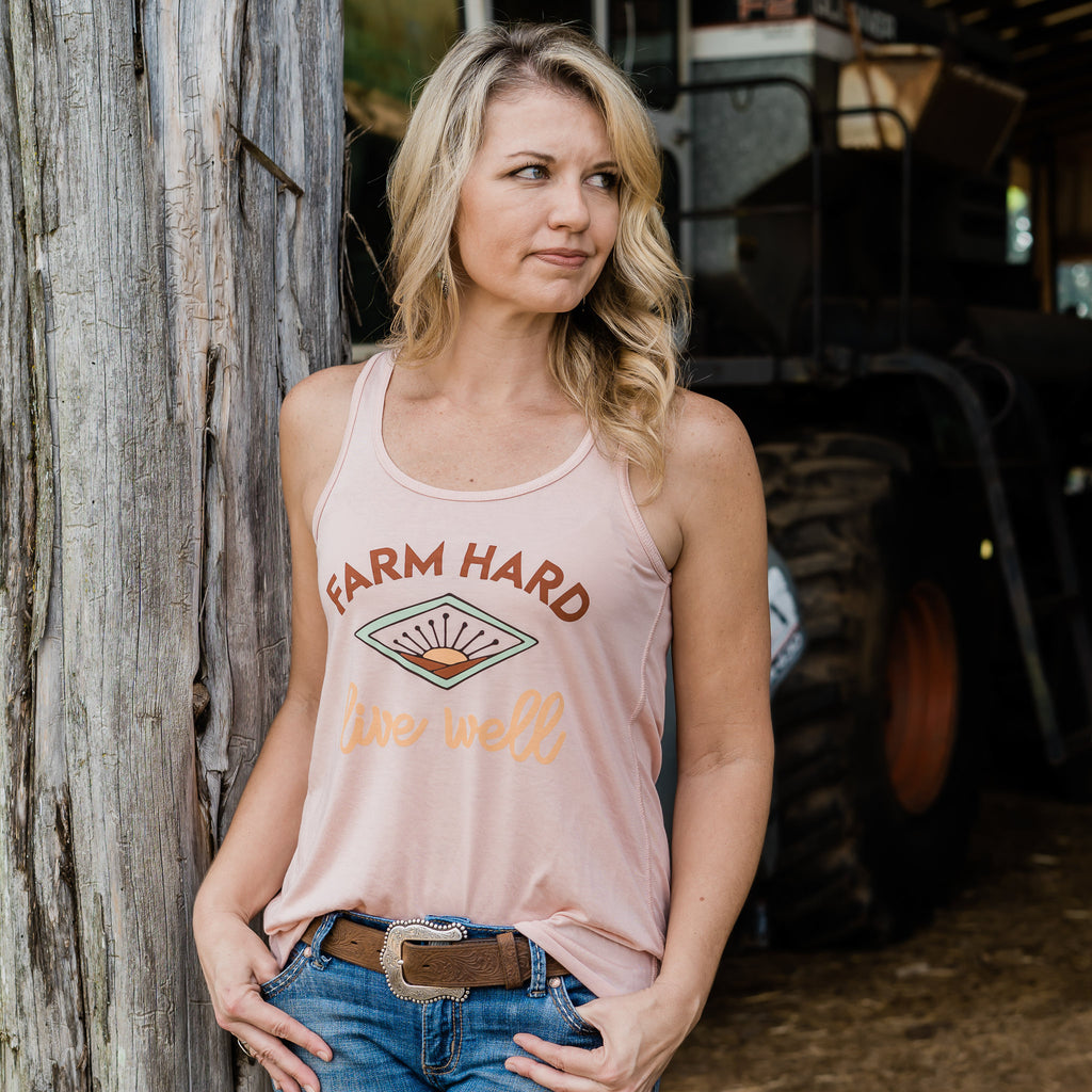 Women's Farm Hard, Live Well Tank - Peachy - This Farm Wife