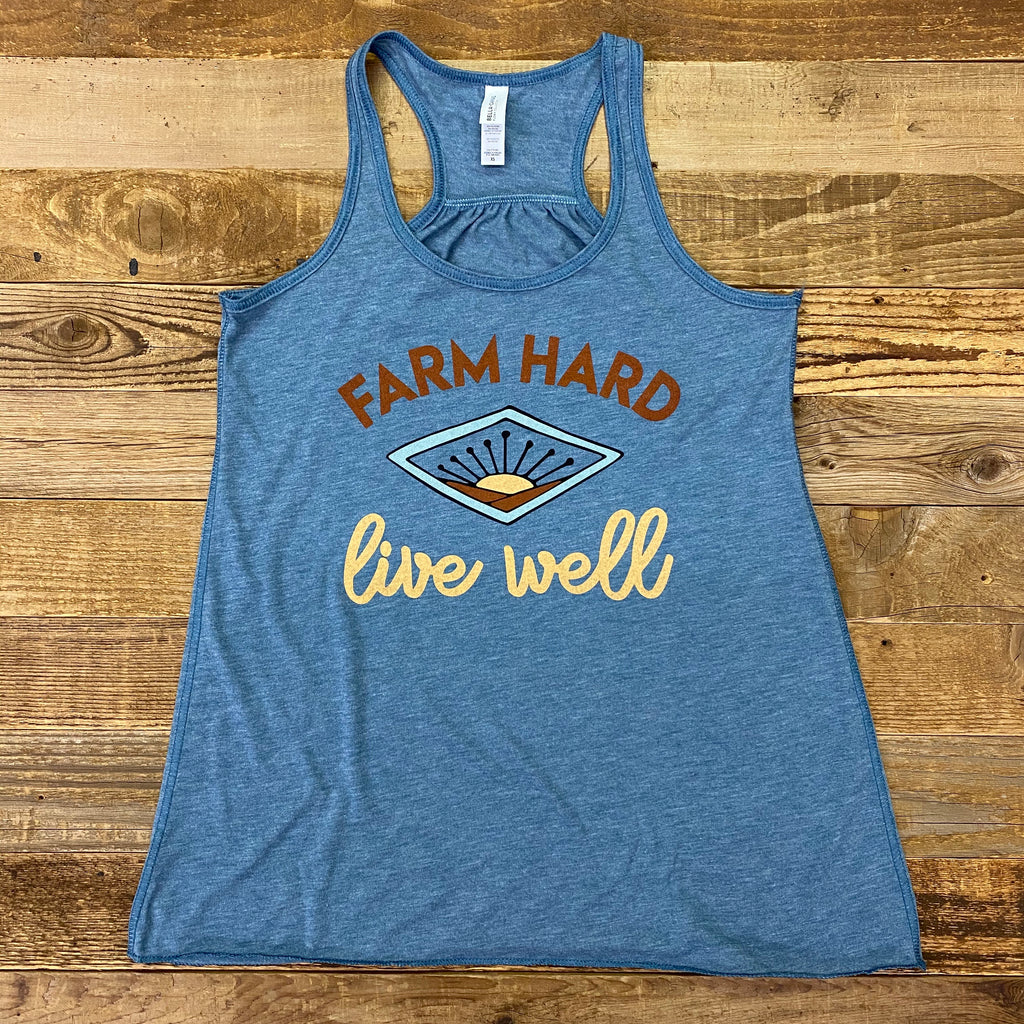 Women's Farm Hard Sunrise Tank - Heather Deep Teal - This Farm Wife