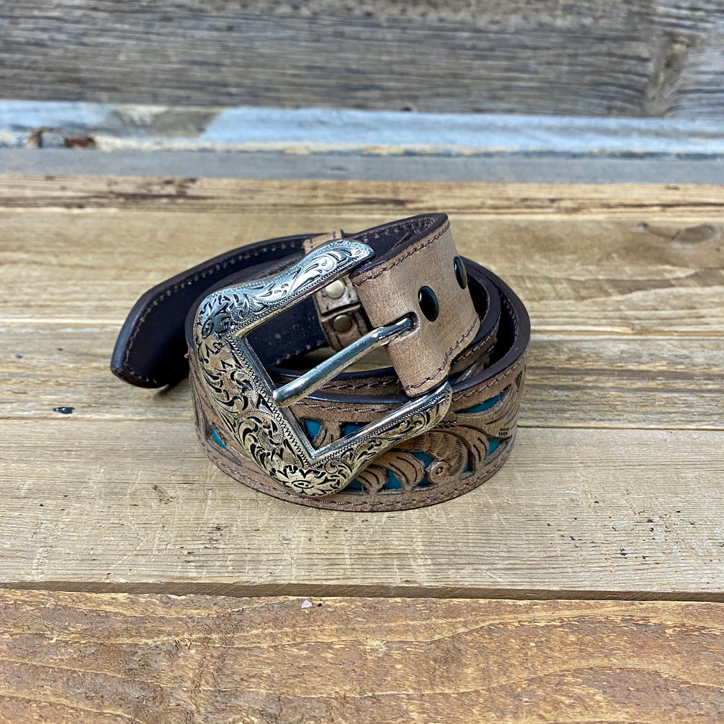 Turquoise Tooled Leather Belt - This Farm Wife