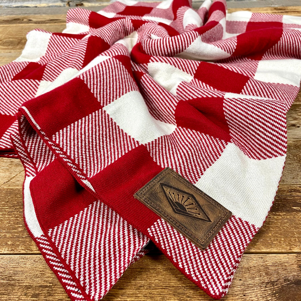 RED CHECKERED THROW + SUNRISE LEATHER PATCH