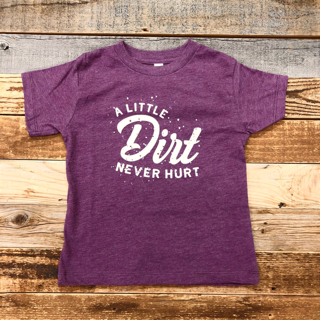 TODDLER A Little Dirt Never Hurt Tee - Heather Maroon - This Farm Wife