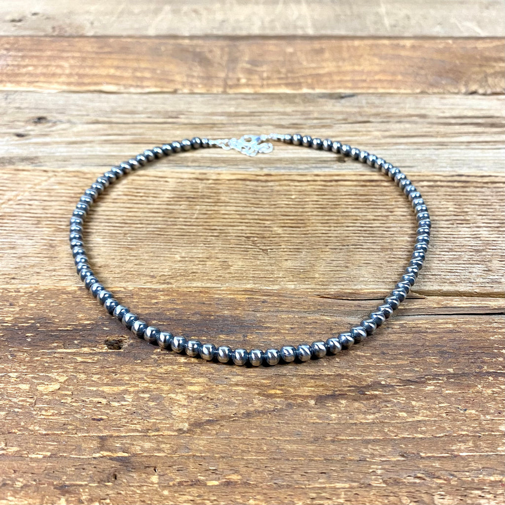 All 4mm Navajo Style Pearl Choker Necklace - 14"