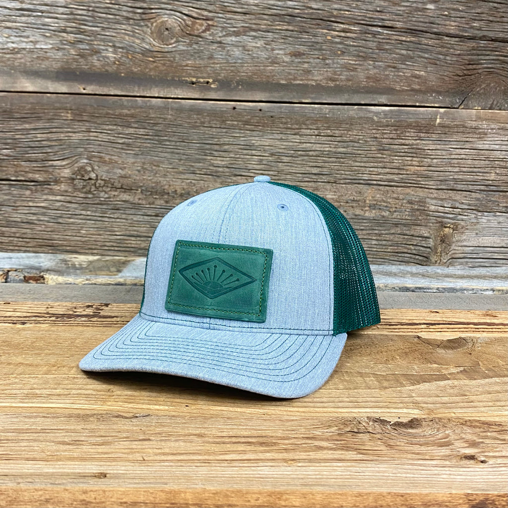 Sunrise Green Leather Patch Trucker Hat - This Farm Wife