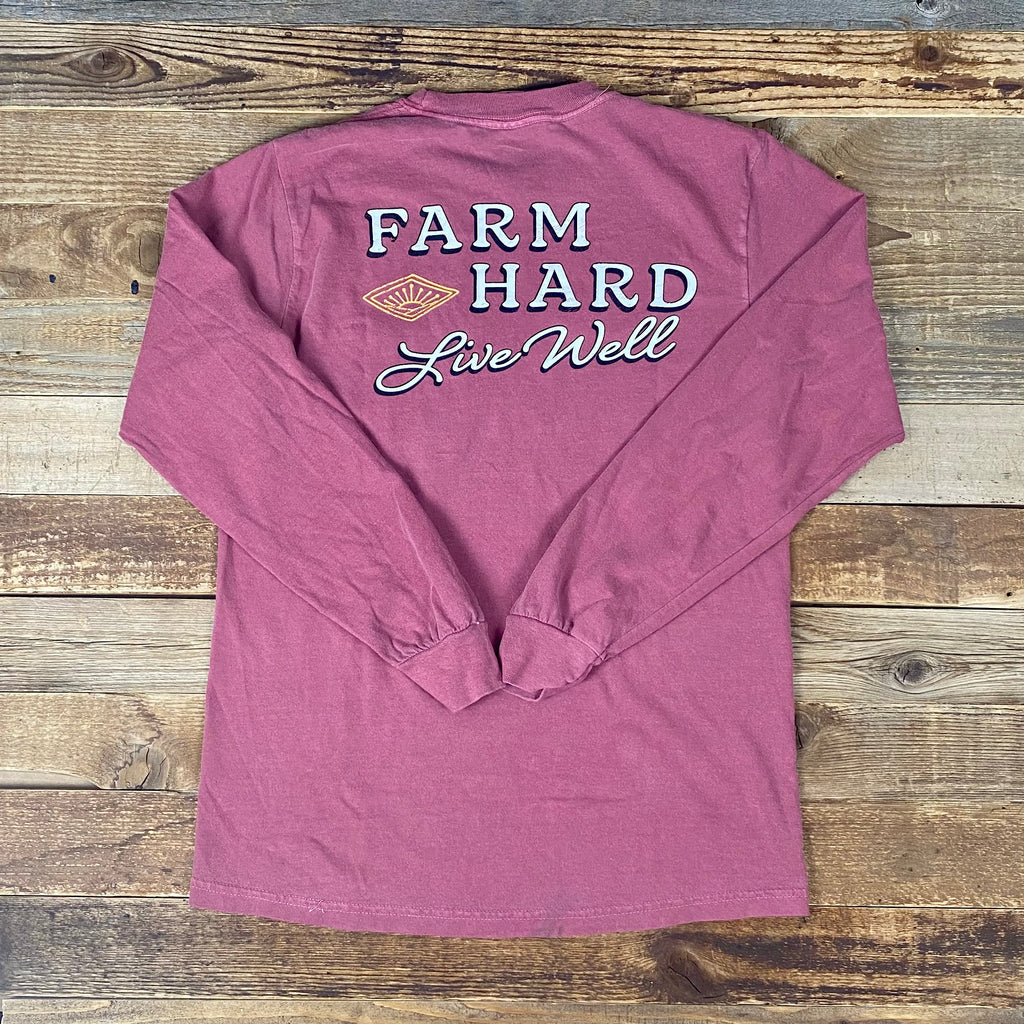 Farm Hard · Live Well · Sunrise Pocket Garment Dyed Long Sleeve - Made in USA 🇺🇸