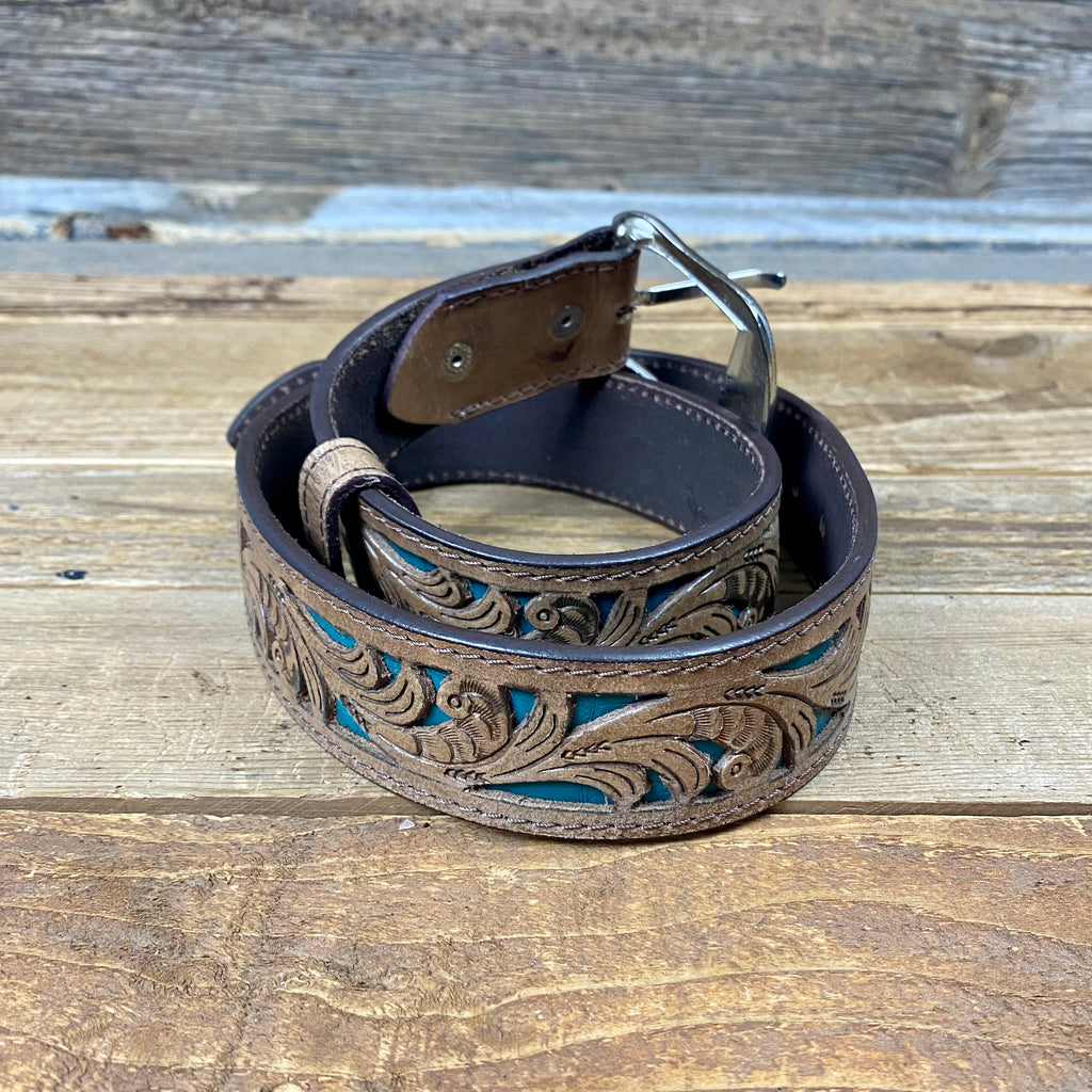 Turquoise Tooled Leather Belt - This Farm Wife