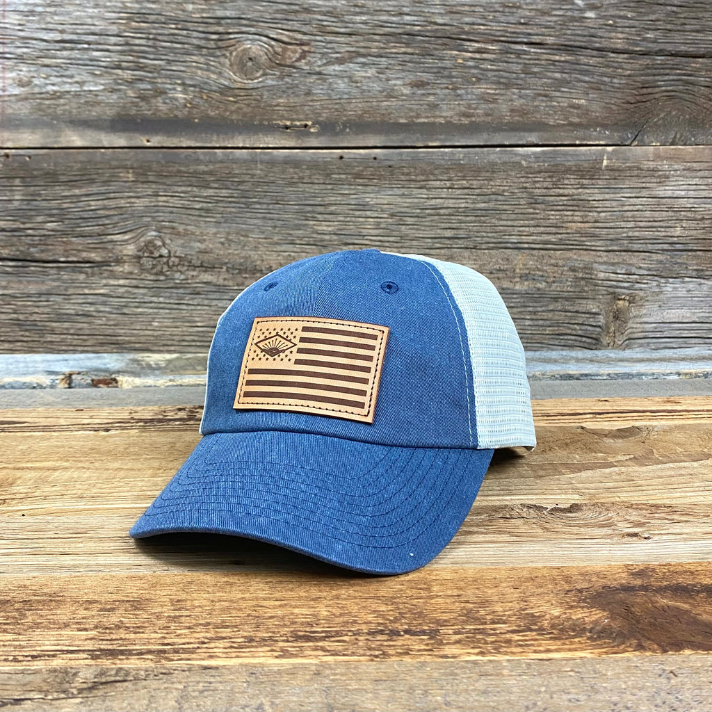 Laser Sunrise Flag Leather Patch Hat • 2 COLORS - This Farm Wife