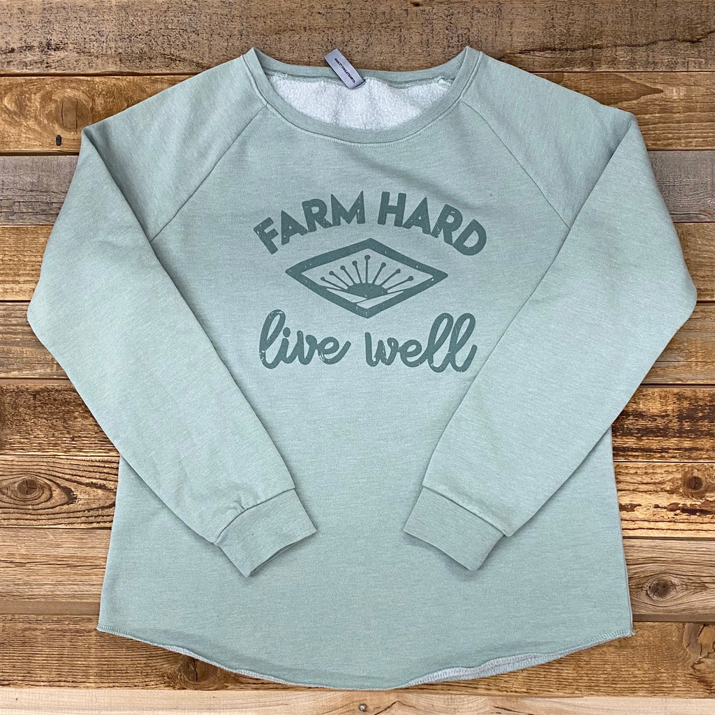 Women's Farm Hard, Live Well Crew Sweatshirt - Sage - This Farm Wife