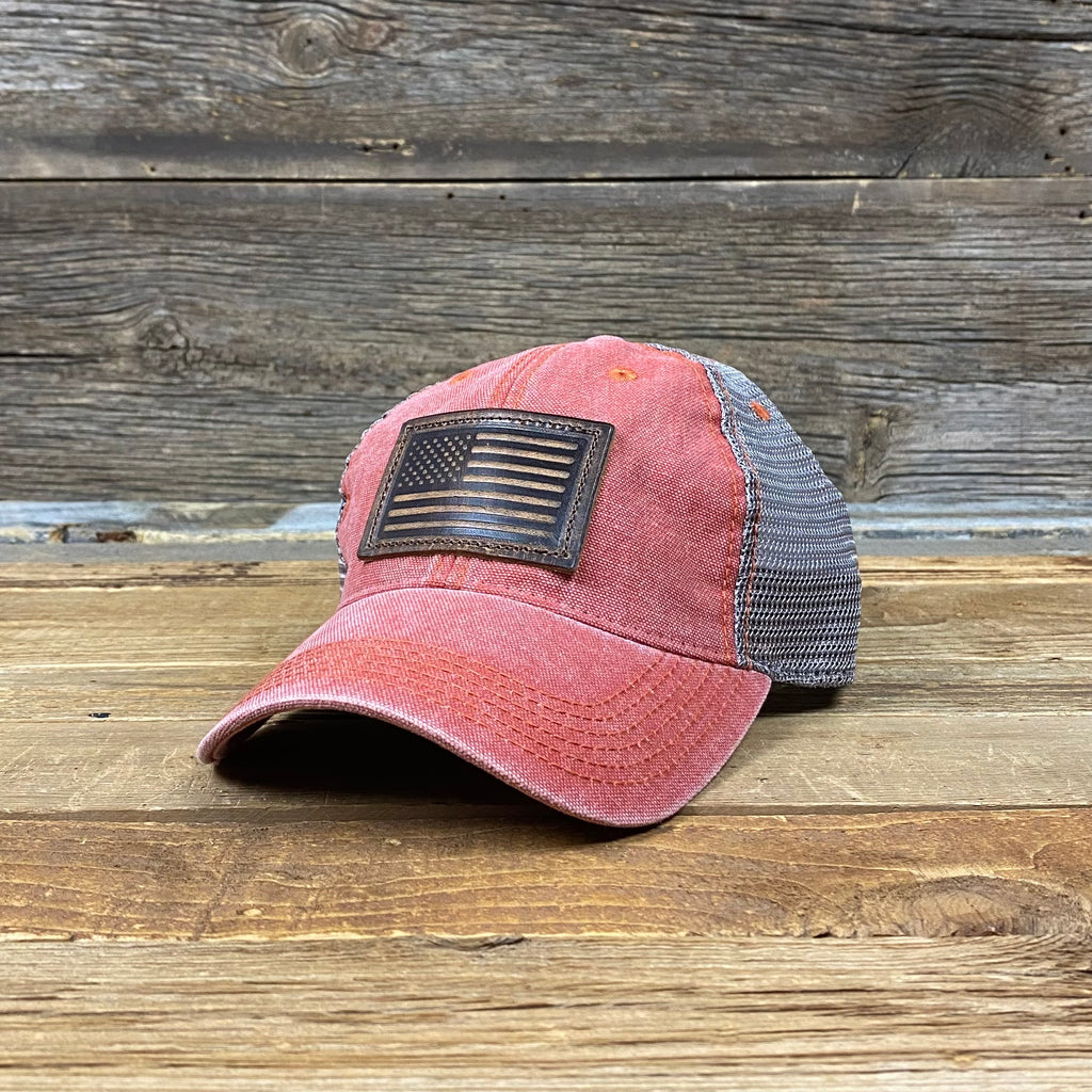NEW COLOR Unstructured Vintage Flag Leather Patch Hat