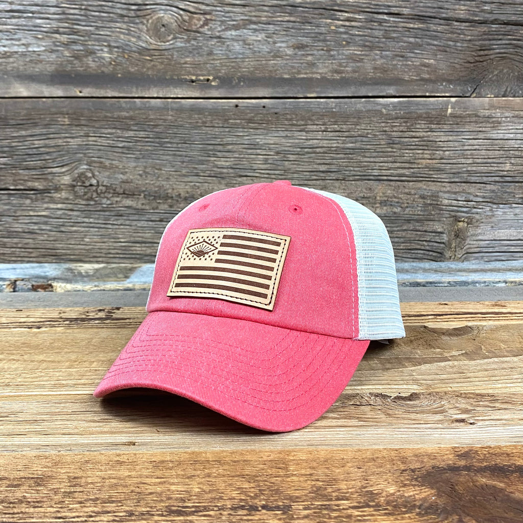 Laser Sunrise Flag Leather Patch Hat • 2 COLORS - This Farm Wife