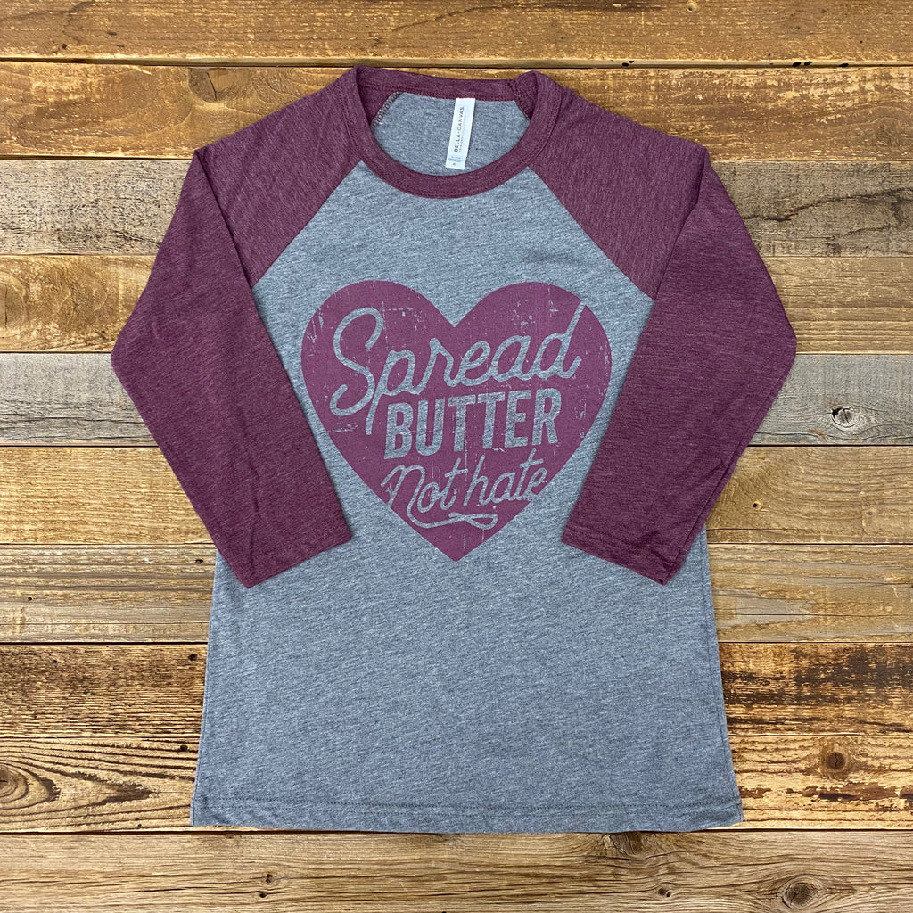Spread Butter Baseball Tee - Heather Grey/Maroon - This Farm Wife